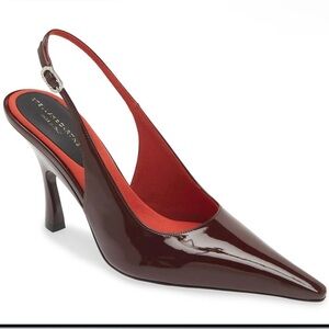 Stella McCartney Elsa Burgundy Patent Pointed Slingback Heels with Red Lining